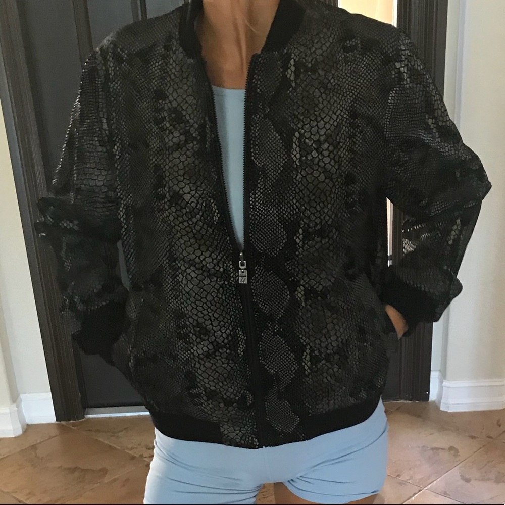 Bomber jacket for fall faux python print